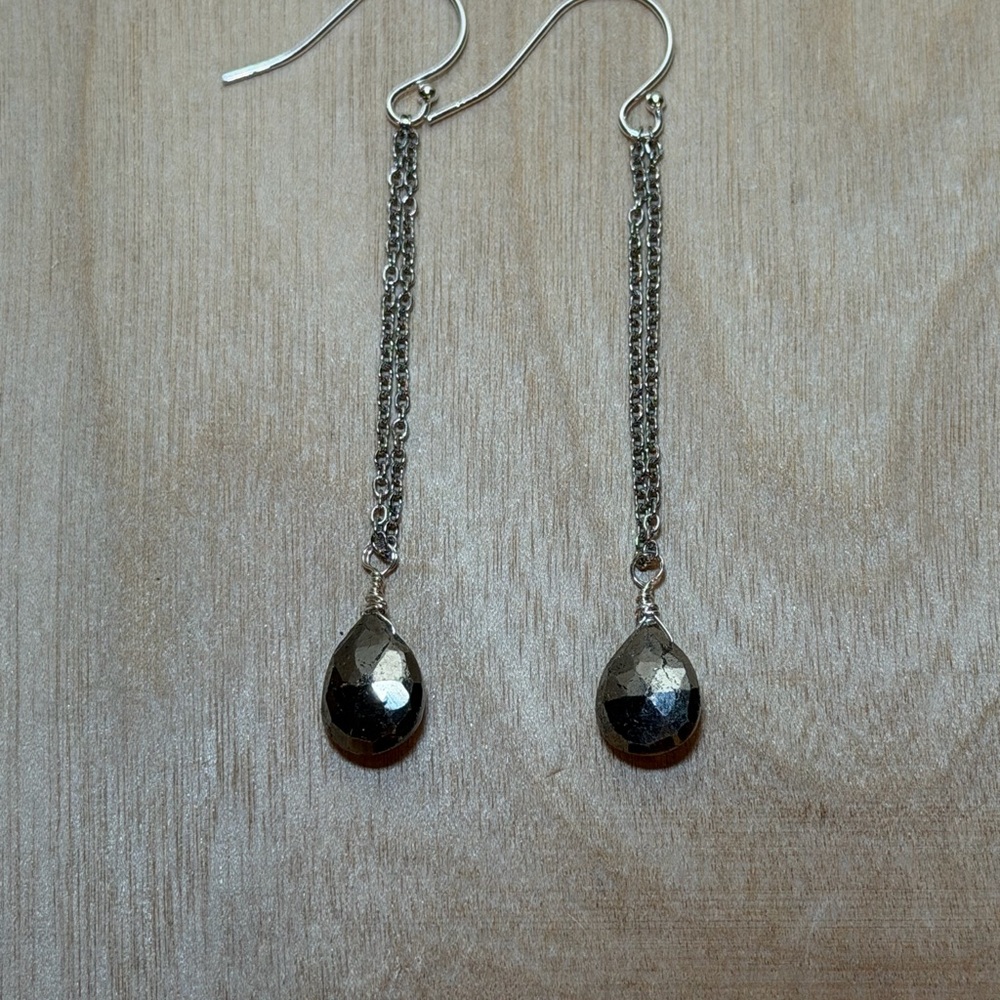 Silver‎ & Pyrite Drop Earrings
